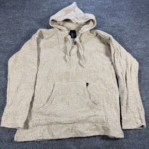Baja Billy's Drug Rug Hoodie Beige Size M Gorpcore Surf Boho Hippie Streetwear